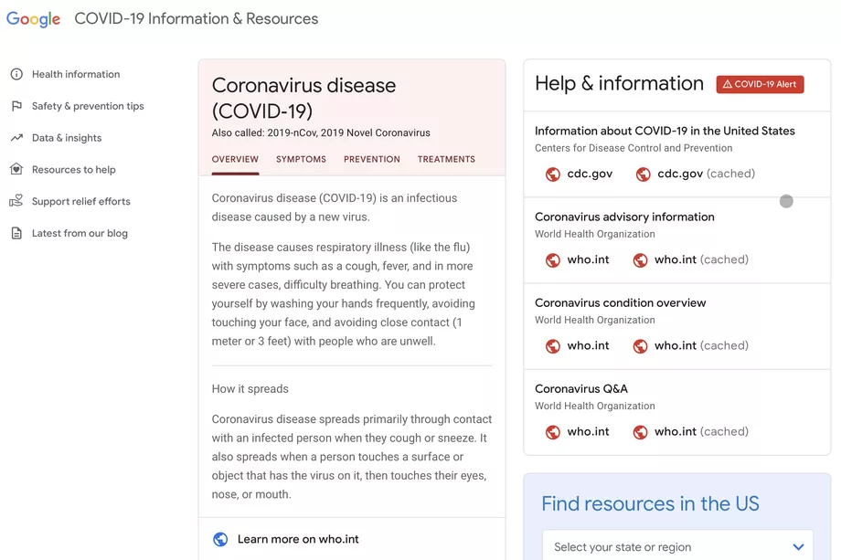 Google上线冠状病毒信息专题网站 带来增强的搜索结果