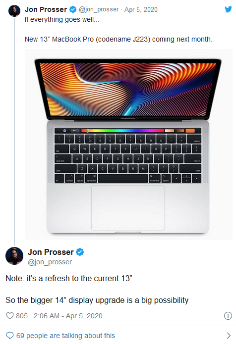泄露者称新款13英寸MacBook Pro最快下个月就会上市
