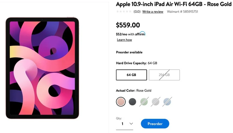 沃尔玛开始接受新iPad Air预订 折扣40美元 发货日期定为10月23日