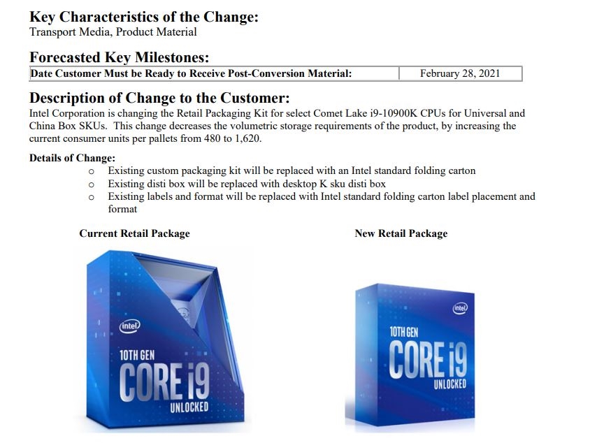 Intel变更酷睿i9-10900K包装盒：“小露香肩”没了 物流可多运两倍货